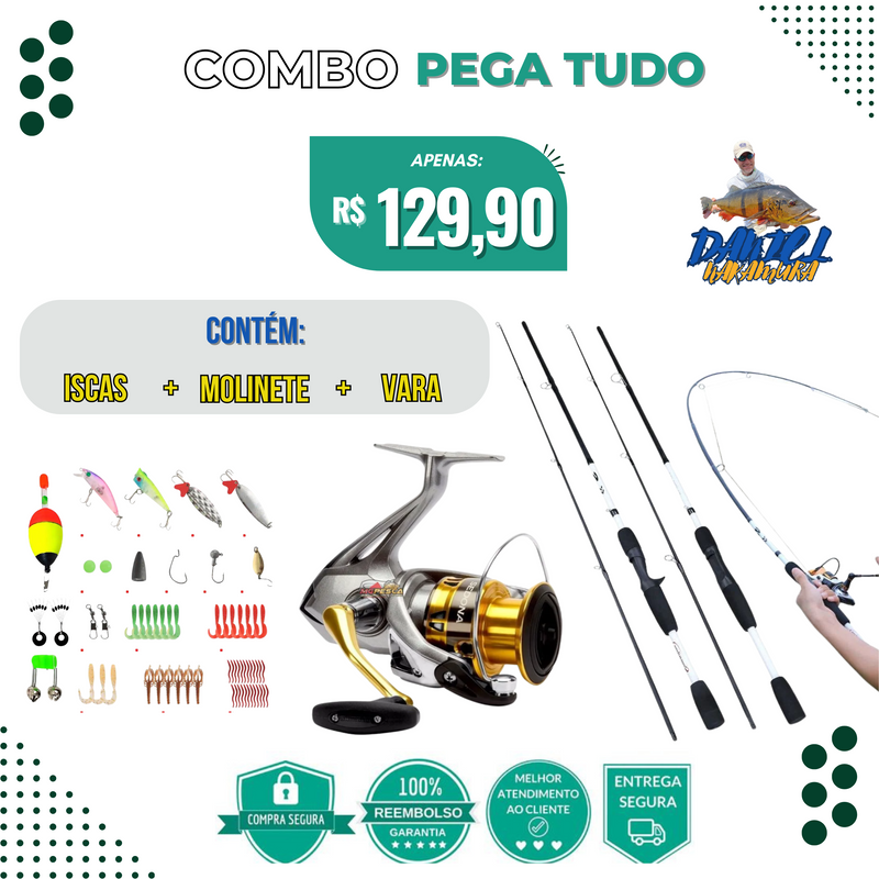 Combo Pesca - Pega Tudo | Vara + Molinete + Iscas
